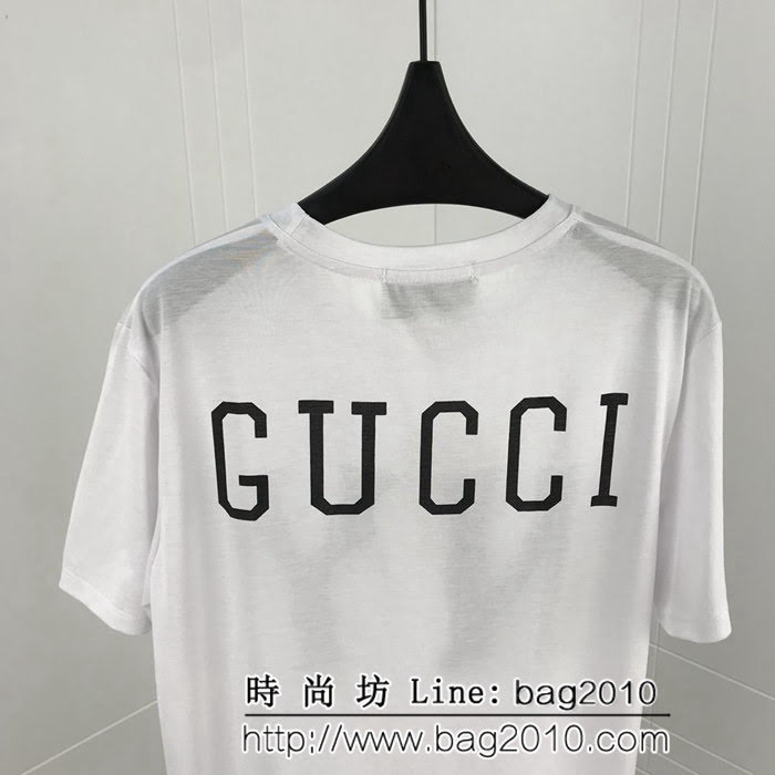 GUCCI古馳 19ss早春新款 男款白色短袖 NY主題系列 數碼直噴印花 雙股絲光面料 ydi2528